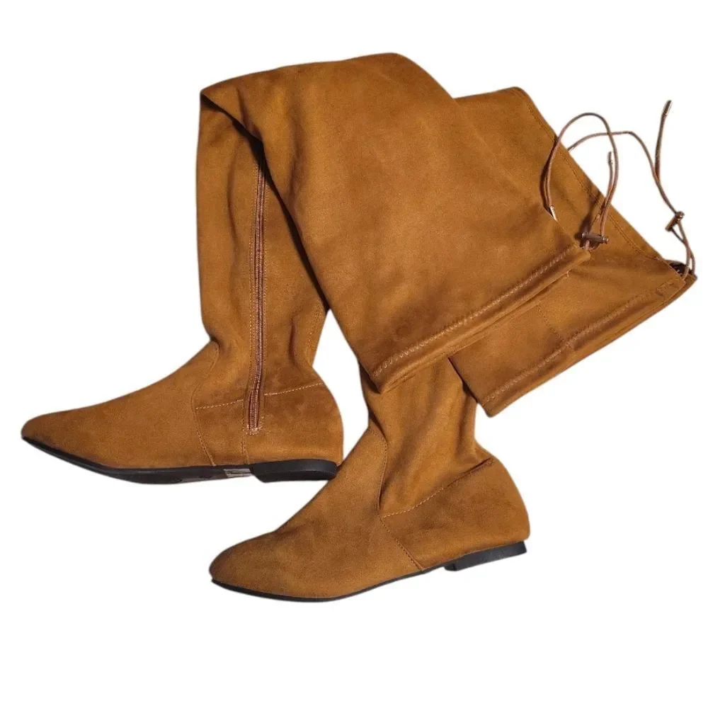 Nature Breeze Tan Vegan Suede Side Zip Boho Thigh High Boots SZ‎ 8 Festival